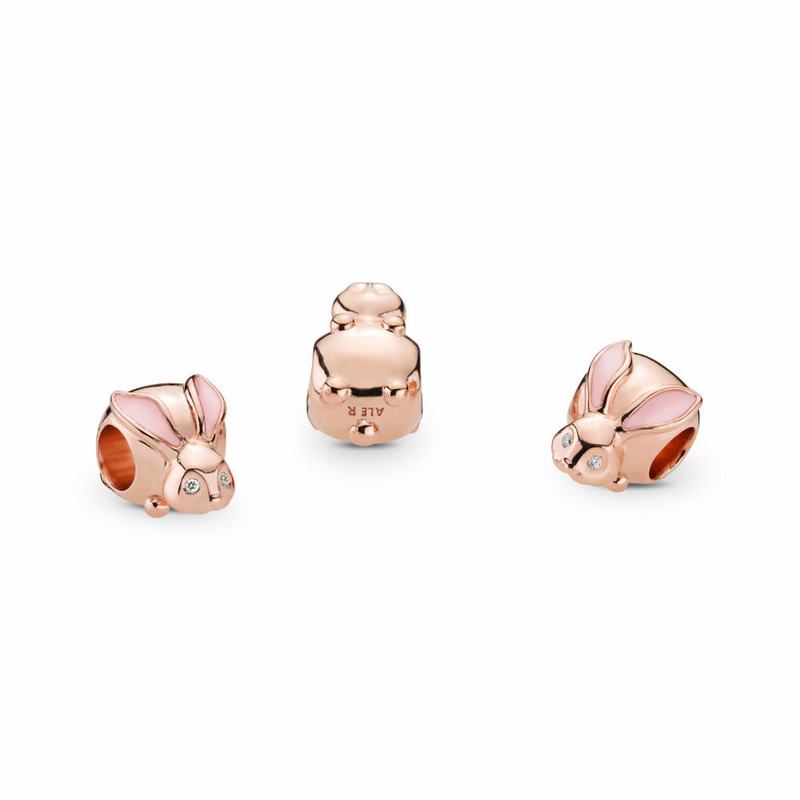 Pandora Rose™ Cute Bunny Charm Ireland - Pandora Rose/Enamel/Pink/Cubic Zirconia - 806493EPU